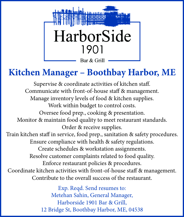 Kitchen Manager Wanted Boothbay Harbor