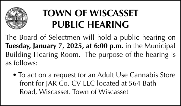 Town of Wiscasset PH Jan 7 Cannabis Storefront