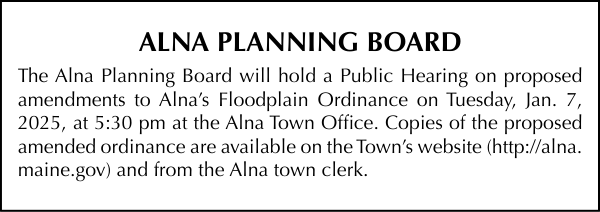 Town of Alna -  Public Hearing Flood Plan Ordinance 