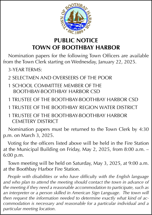 Town of Boothbay Harbor Nomination Papers - Town Officers