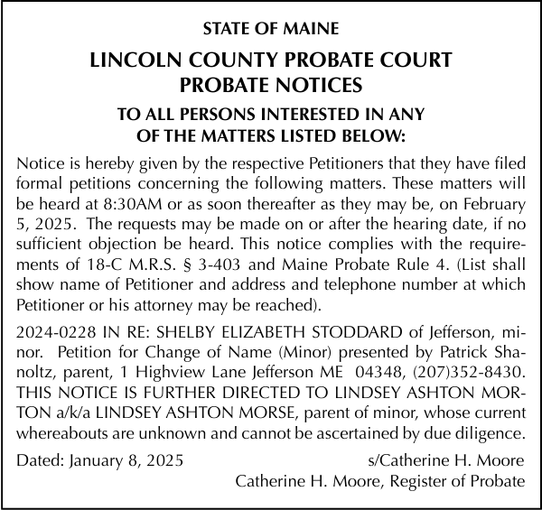 Register of Probate Lincoln County Notice 