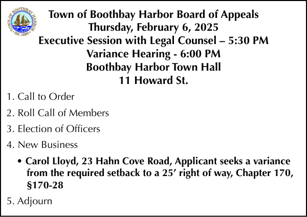 Town of Boothbay Harbor Board of Appeals 2-6-25