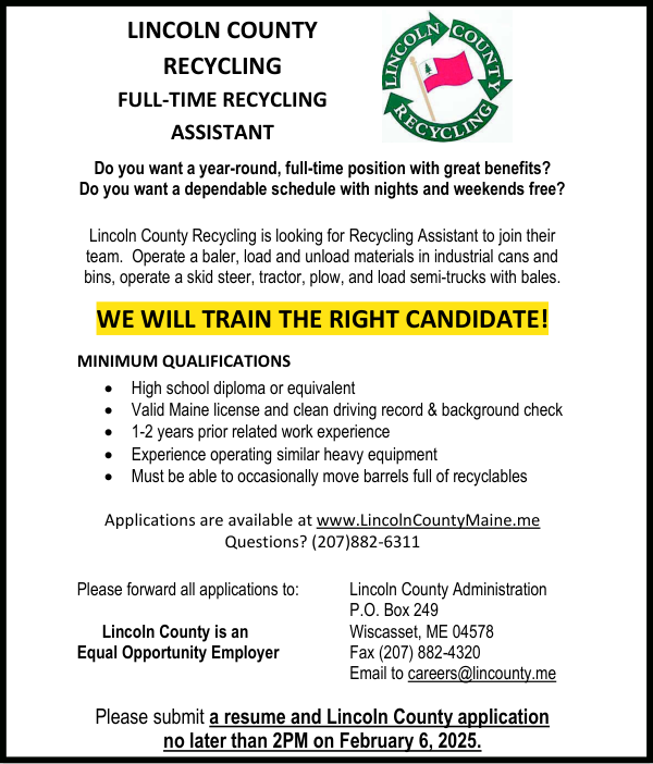 Lincoln County Commissioners Recycling Full Time Position