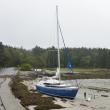 Gene Eves' sailboat on Hendricks Head beach on Southport after the September 19 storm washed it ashore. Courtesy of Gene Eves