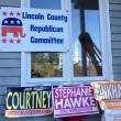 Political signs for local candidates are displayed outside the Republican headquarters in Damariscotta. A shortage of Romney signs has angered some citizens in Lincoln County. RYAN LEIGHTON/Boothbay Register