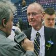 I.J. Pinkham, seen here being interviewed by Bim Gibson, will take his fifth team to the state championship game. KEVIN BURNHAM/Boothbay Register