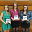 Lady Seahawks senior captains Sarah Caron, Alex Clarke and Allison Crocker all received the most valuable player award from coach Tanner Grover. RYAN LEIGHTON/Boothbay Register