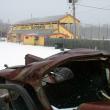 A smashed and rusted car outside the Unity Raceway grandstands on March 4. The track closed last August due to financial troubles but was recently leased by Last Chance Motorsports. The Washburn-based company plans to reopen the track in May. (Photo by Ethan Andrews)