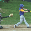 Nick Kilgus connects with a pitch. BEN BULKELEY/Boothbay Register