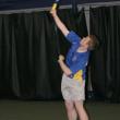 Second Doubles player Evan Stevens serves during the May 1 match against Spruce Mountain. KEVIN BURNHAM/Boothbay Register