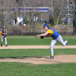 Brad Drummond fires a first-inning pitch May 1 against the Winthrop Ramblers. BEN BULKELEY/Boothbay Register