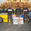 The top-three finishers before post-race inspection included, from left, Josh Bailey, Adam Chadbourne and Bobby Mesimer. Chadbourne was disqualified when he failed the post-race inspection. Mesimer was awarded first, Bailey second and Dan Nesmith moved to third. Courtesy of Peter Taylor, Wiscasset Speedway