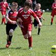 Grady Schur battles for the ball during the June 2 game against the Patriots at Clifford Playground, which ended in a 1-1 tie. Also pictured are Midcoast teammates Kaleb Ames, right, and Sam Sinibaldi, left. SUE MELLO/Boothbay Register