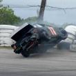 Nate Tribett's #13 car hits the wall in the Mini Outlaw division’s lap 21 on Saturday, June 8 at the Wiscasset Speedway. Courtesy of Peter Taylor, Wiscasset Speedway