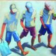 "Three Beach Boppers," a 12-inch x 12-inch oil on canvas by Don Josephson now at Studio 53 in Boothbay Harbor.