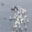 The Opti racers line up to start a race. Pilot Mark Keegan provided Nick Mace with this opportunity to photograph the races from sky. 