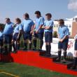 Receiving their silver medals at the Central Maine soccer tournament are, from left, Ronda LeConte, Donny Dunning, Brenda LeConte, Matt Farnham, Joey Ranco, Thomas Wilcox, Danny Miller and Adam Jackimovicz. Courtesy of Toby LeConte