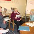 From left, Wiscasset Selectman Pam Dunning, Town Manager Laurie Smith, and DebraElizabeths’ owner Deb Schaffer meet with Roxanne Eflin from the Maine Development Foundation. Brainstorming in small groups was part of a November 12 meeting about the foundation’s Maine Downtown Network program. SUSAN JOHNS/Wiscasset Newspaper