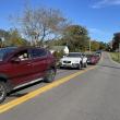 A line of cars. 