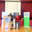 Maine Education Commissioner Pender Makin hands Hallowell the award for Maine Teacher of the Year. SUSAN JOHNS/Wiscasset Newspaper 