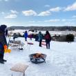 Volunteers tend to the fire and hot cocoa on the big hill at Salt Bay Farm during a Coastal Rivers pop-up sledding party. Courtesy photo 