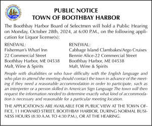 Town of Boothbay Harbor Public Hearing Liquor License 10-28-24