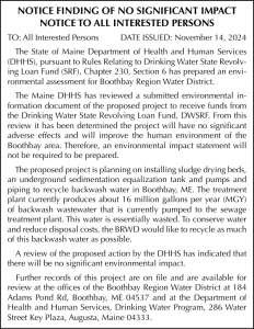  Boothbay Region Water District Notice Finding of No Significant Impact  11-21-24