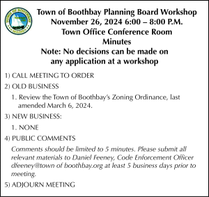 Town of Boothbay Planning Board Workshop 11-26-24