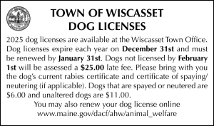 Town of Wiscasset Dog Licenses 