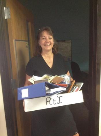 Jane Stevens removes the few remaining items from her Boothbay Region Elementary School assistant principal’s office. Stevens was hired as the new special education director and began work on July 1. LISA KRISTOFF/Boothbay Register