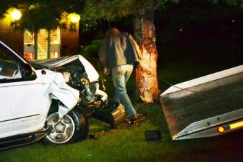 Aubrey Smith, 21, of Tennessee, crashed a car into a tree outside the Sheriff's Office in Wiscasset