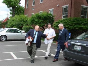 Kenneth Dobson will likely serve his 12-year prison term at the state prison in Warren, his lawyer said. Dobson is pictured here leaving a Wiscasset courthouse June 27 after being found guilty of six counts of gross sexual assault against a girl younger than 14 years old. SUSAN JOHNS/Wiscasset Newspaper