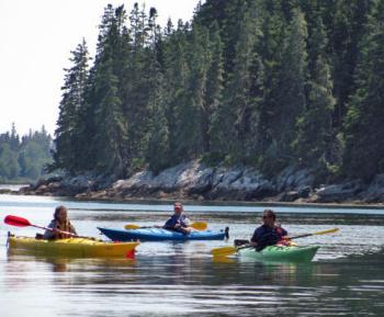 Spectrum Generations friends enjoy a sea kayaking class and tour on Muscongus Bay under the guidance of Mid-Coast Kayak. Courtesy of Spectrum Generations