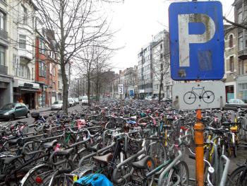 Overflow bicycle parking next to the train station in Ghent. (Photo by Ari Snider)