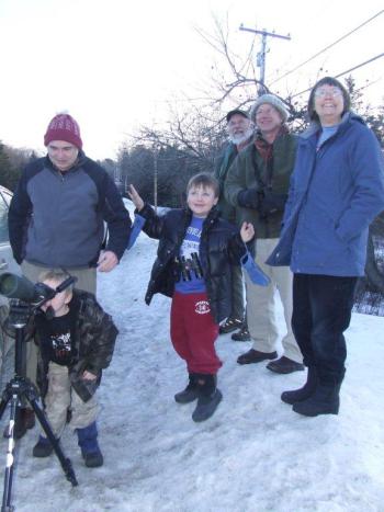 Bird watchers in Bristol. From left, Jeff Wells, Evan Wells, Alden Hallett, Mark Shannon, Seth Benz and Margie Shannon enjoy spotting a few aviary wonders in 2009. Courtesy of Allison Wells 