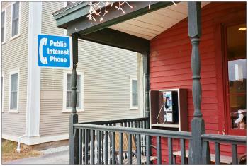 SEARSMONT - A pay phone by another name at Fraternity Village Store. A 2005 Maine law allowed citizens to petition for a "public interest" pay phone in areas where private services had pulled out of the disappearing pay phone market. (Photo by Ethan Andrews)