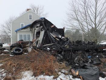 Damage from the fire at a Woolwich residence February 26. John Maguire/WISCASSET NEWSPAPER