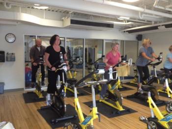 Intro to Cycling class members pedal their way to greater balance and ease of movement in a low impact exercise. The Boothbay Region YMCA class meets each Monday morning at 9:15 for 45 minutes. LISA KRISTOFF/Boothbay Register