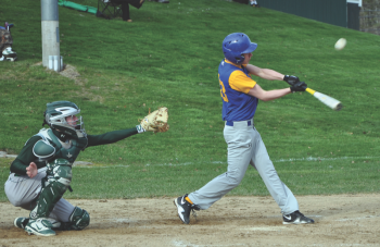 Nick Kilgus connects with a pitch. BEN BULKELEY/Boothbay Register