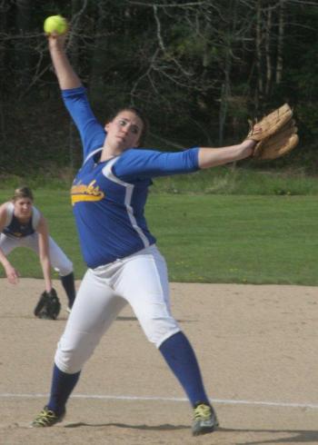 Allison Crocker gets ready to deliver a pitch in the first inning of Wednesday's home game against Lisbon. KEVIN BURNHAM/Boothbay Register