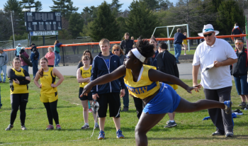 Jessie Vander throws the shot put at the Brunswick High School campus. Vander also broke the senior record throwing discus (109 feet, 10 inches) on May 2. Courtesy of Aquilino Alamo