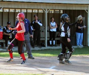 Briana Goud crosses the plate after her homerun in the third inning of Wiscasset’s game with St. Dom’s on May 1. KATHY ONORATO/Wiscasset Newspaper