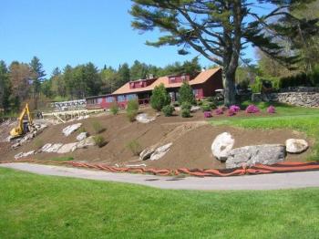 Outside the Boothbay Harbor Country Club clubhouse, landscapers have readied the front apron for plantings. JOE GELARDEN/Boothbay Register