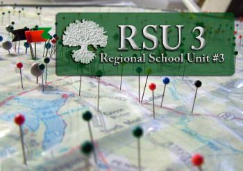 Regional School Unit 3 has made major changes in the past five years to keep pace with a drop in state subsidies including a switch to a single bus run, pictured on a map in the image above. In the coming year's budget, however, the cuts are deeper, and a hike in property taxes may be unavoidable . (Graphic by Ethan Andrews)  