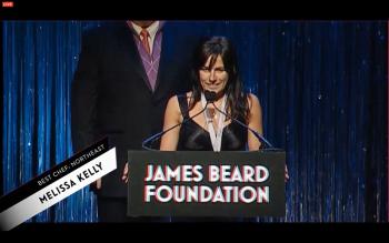 Melissa Kelly of Primo restaurant gives her acceptance speech after receiving the James Beard Foundation's Best Chef award at a gala in New York City, Monday. (Image: screen shot, jamesbeard.org)