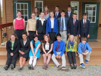 These students at the Center for Teaching and Learning in Edgecomb attended the Model United Nations Conference at the University of Southern Maine. Pictured from left are, back row:  Kate Friant of Boothbay Harbor, Payton Sullivan of Brunswick, Nicholas Miaoulis of Newcastle, and Parker Elkins of Edgecomb; middle row: Sophia Stafford of Alna, Charlotte Collins of Woolwich, Claire Dauge-Roth of Bath, Teagan Guenther of Bath, Wallace Jackson of Woolwich, Teddy Matel of Round Pond, and Noah Jordan of Alna; fr