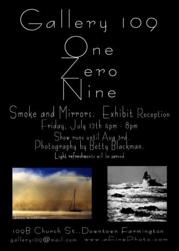 “Smoke and Mirrors” promo card with examples of Betty Blackman's dramatic photography.