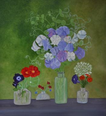 “Sweet peas, etc.”  24-inch x 22-inch by Sylvia Alberts, 2006.