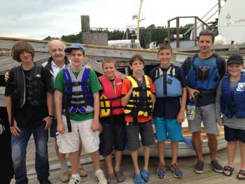 From left are Jonathan Rollins, Chuck Koch (BSSC Co-Founder),Nathan Graves, Duncan Saal, Waylon Armstrong, Jay Hasch, Gray Ferris (BSSC Sailing Director) and Adam Sirois. Courtesy of Pauline Dion