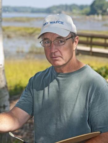 Maritime artist and summer resident, Donald Demers, was busy painting en plein air at Porter Preserve this week. The sale of his new painting will support the land trust’s Stewardship Campaign. Courtesy of Julie Lamy  